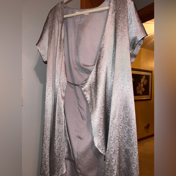 Silver Wrap Mini Dress sz M - Picture 4 of 6